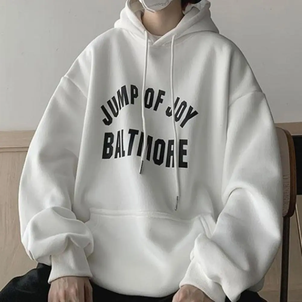 Men Hoodie Front Pockets Men Hoodie spring Pullover Letter Print Drawstring Hooded Stylish Sweatshirt Casual Men Pocketed Hoodie
