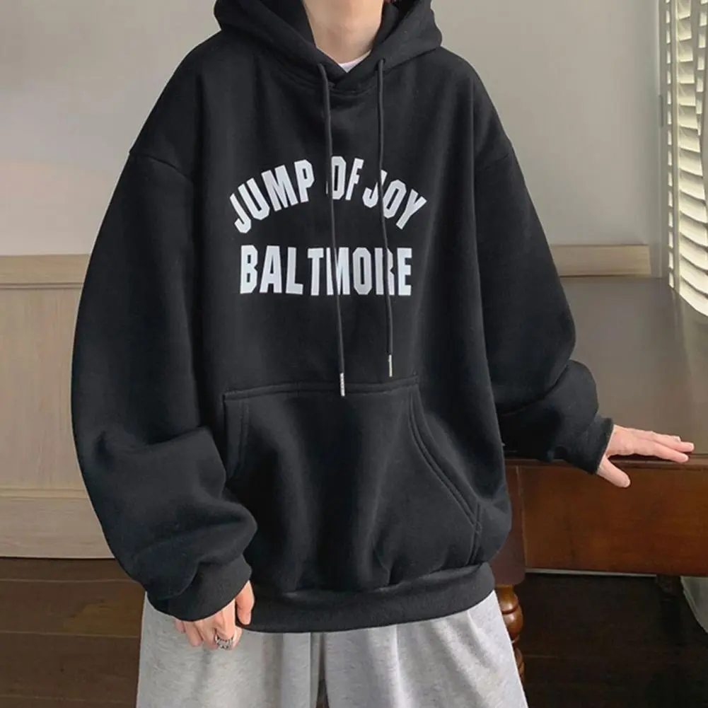 Men Hoodie Front Pockets Men Hoodie spring Pullover Letter Print Drawstring Hooded Stylish Sweatshirt Casual Men Pocketed Hoodie
