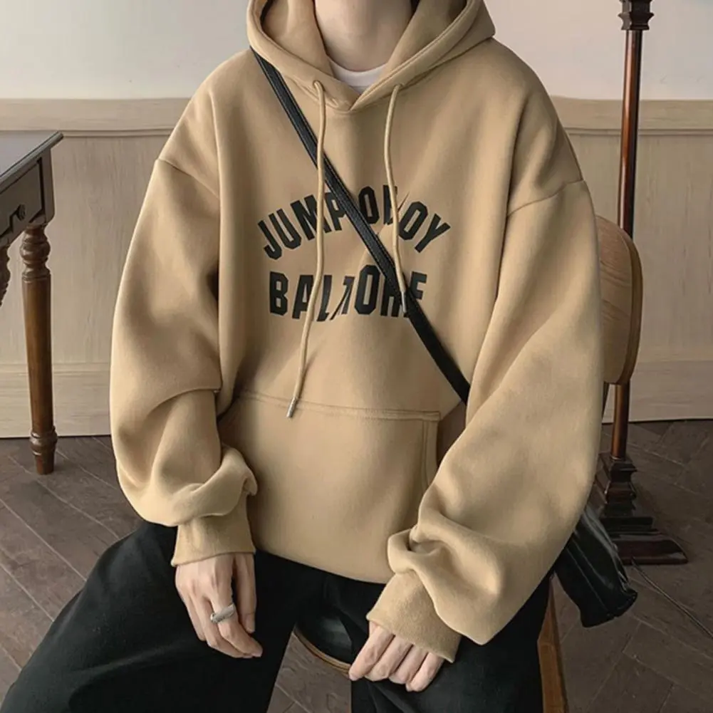 Men Hoodie Front Pockets Men Hoodie spring Pullover Letter Print Drawstring Hooded Stylish Sweatshirt Casual Men Pocketed Hoodie