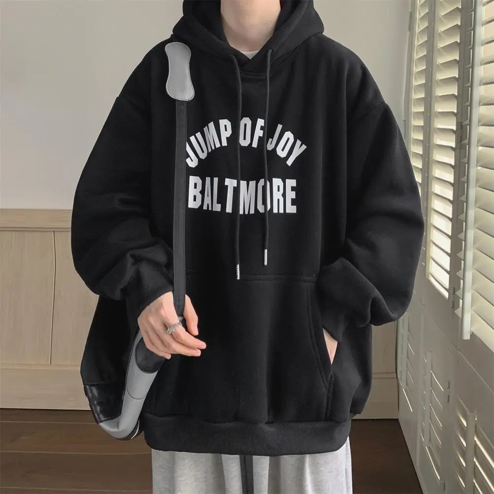 Men Hoodie Front Pockets Men Hoodie spring Pullover Letter Print Drawstring Hooded Stylish Sweatshirt Casual Men Pocketed Hoodie
