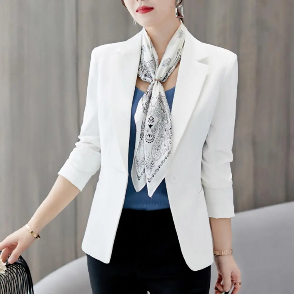 Women One Button Lapel Long Sleeve Slim Coat Suit Jacket Korean Version Wine Red Blue Pink Office Lady Casual Suit Jacket