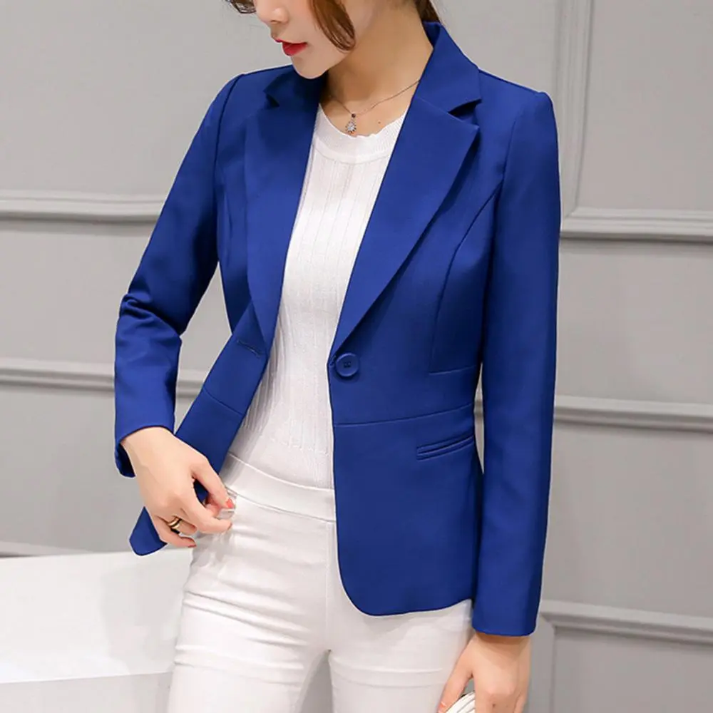 Women One Button Lapel Long Sleeve Slim Coat Suit Jacket Korean Version Wine Red Blue Pink Office Lady Casual Suit Jacket