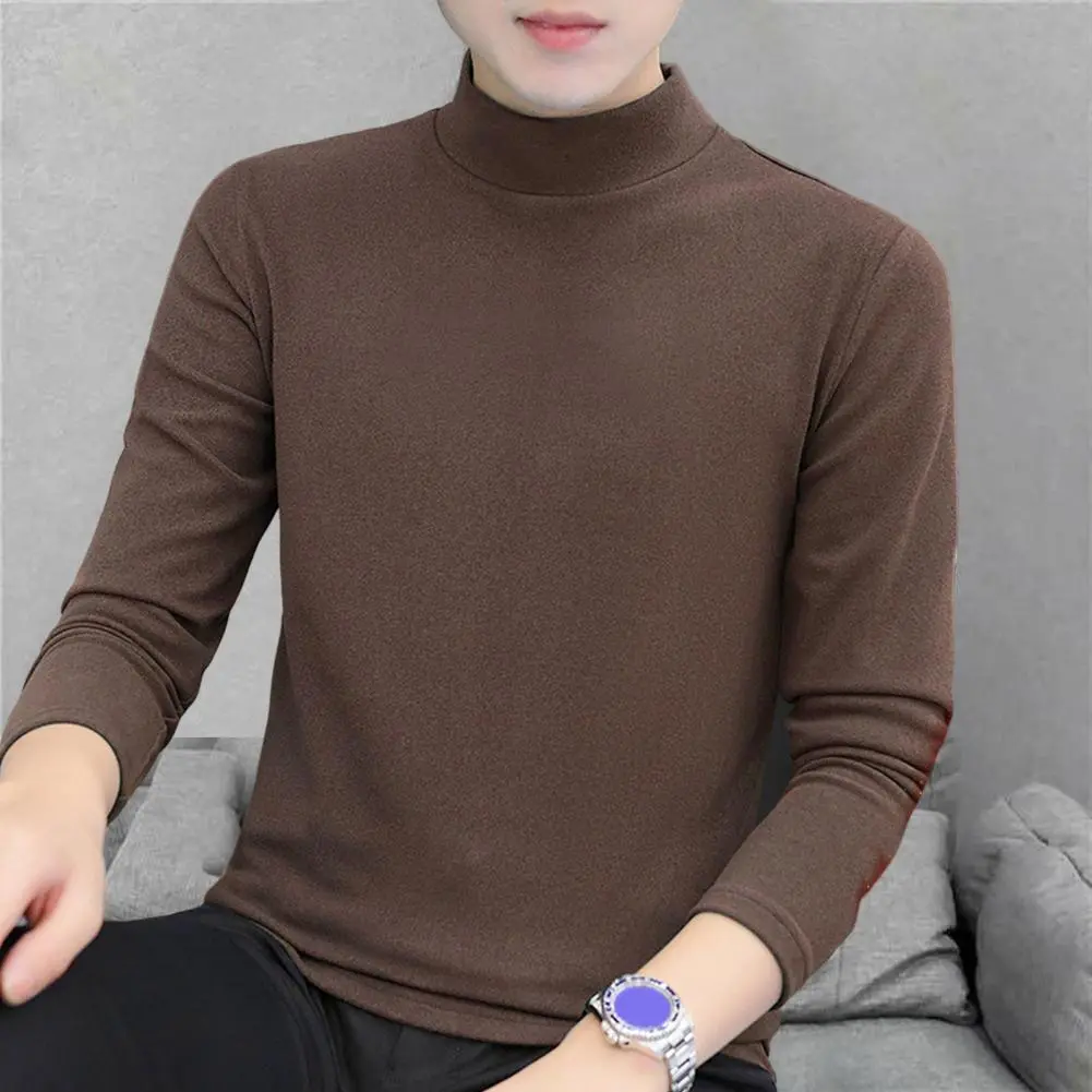2025 Half High Collar Long Sleeves Stretchy Men T-shirt Autumn Winter Double Sided Velvet Bottoming Business Top