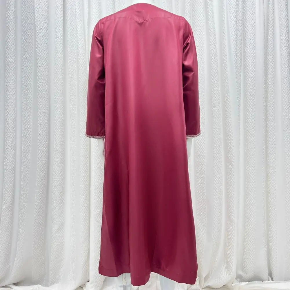 Men's Abaya Long Sleeves Kaftan Robe with Embroidered Neckline Cuffs Tassel Saudi Arabian Islamic Thobe Caftan for Islamic Robe