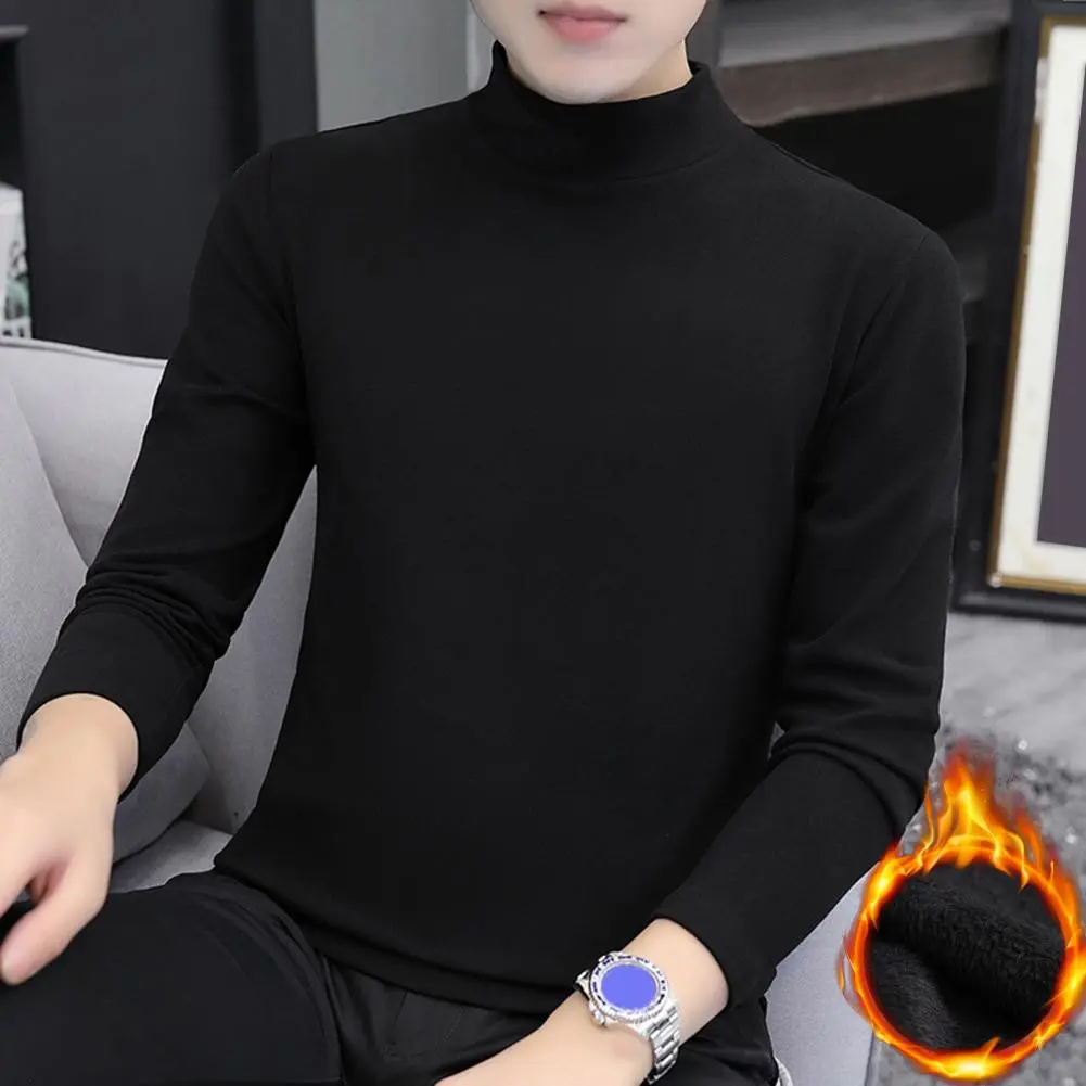 2025 Half High Collar Long Sleeves Stretchy Men T-shirt Autumn Winter Double Sided Velvet Bottoming Business Top