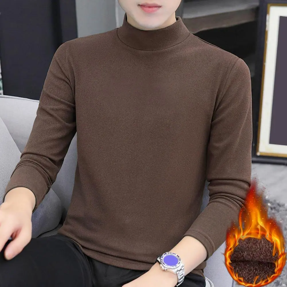 2025 Half High Collar Long Sleeves Stretchy Men T-shirt Autumn Winter Double Sided Velvet Bottoming Business Top
