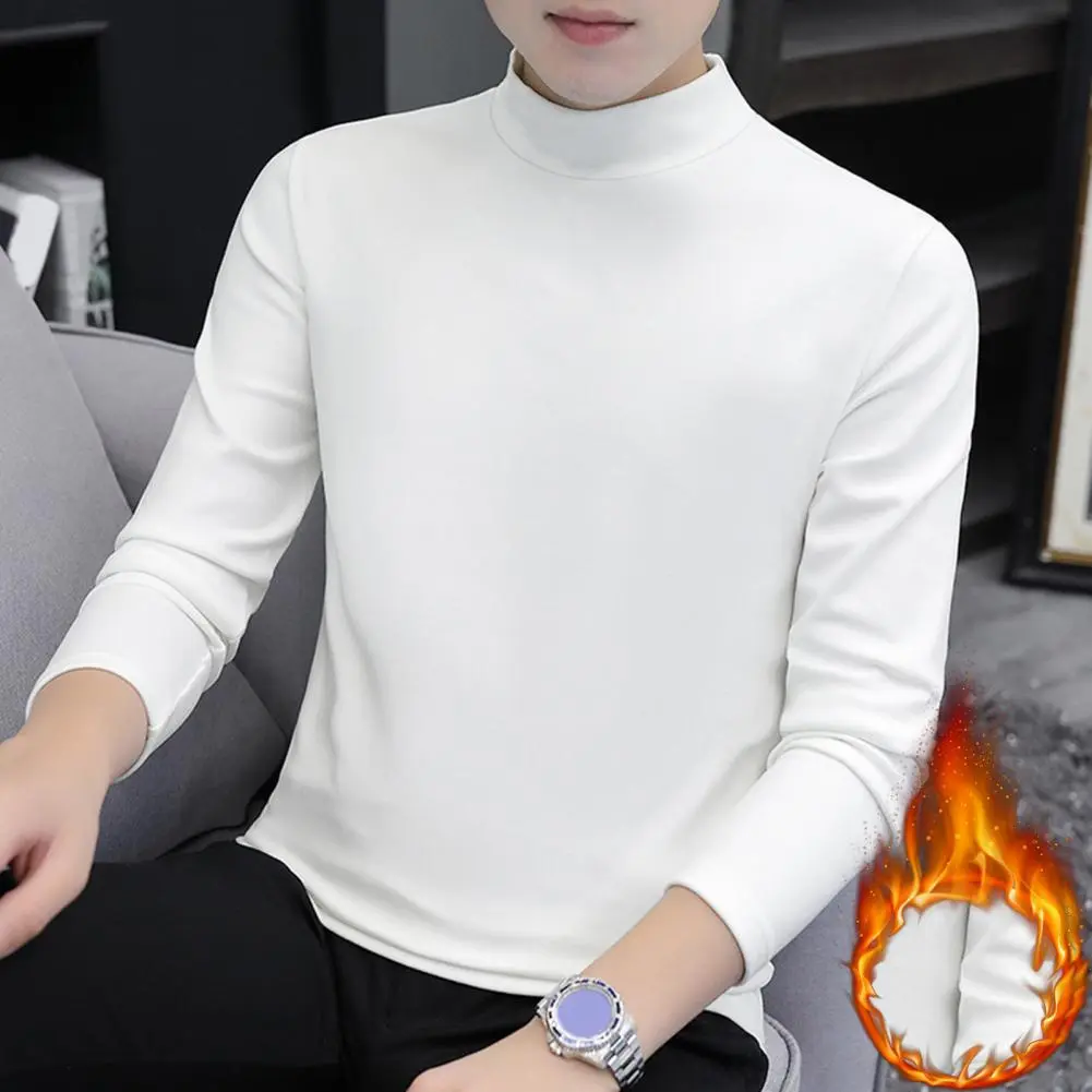 2025 Half High Collar Long Sleeves Stretchy Men T-shirt Autumn Winter Double Sided Velvet Bottoming Business Top