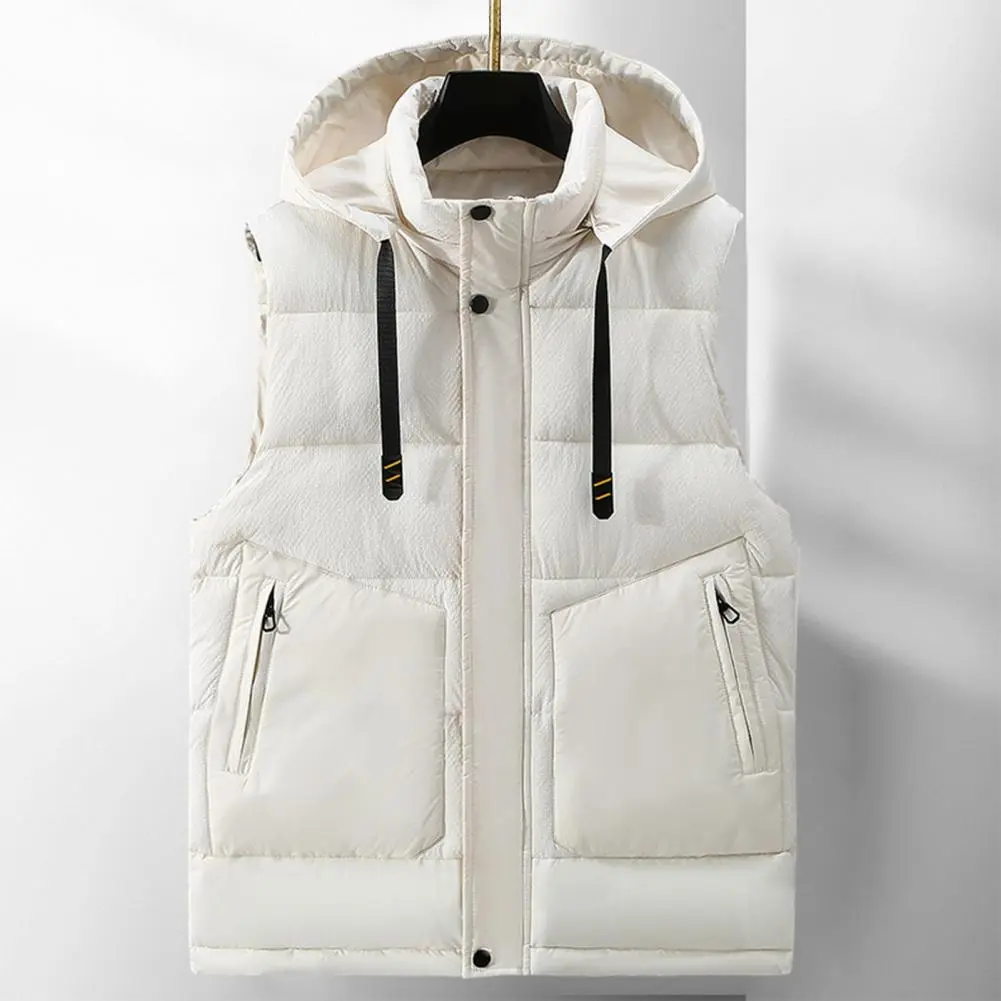 Solid Color Vest Temperature-locking Waistcoat Winter Men's Hooded Sleeveless Cardigan Thick Windproof Warm Vest Coat