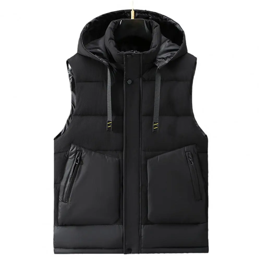 Solid Color Vest Temperature-locking Waistcoat Winter Men's Hooded Sleeveless Cardigan Thick Windproof Warm Vest Coat