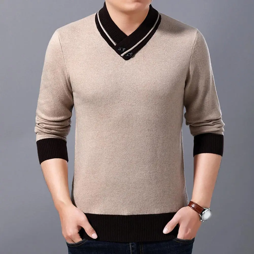 Men Sweater V Neck Knitted Contrast Colors Anti-shrink Waistcoat Formal Basic Suit Sweater Knitted Winter Sweater Pullovers