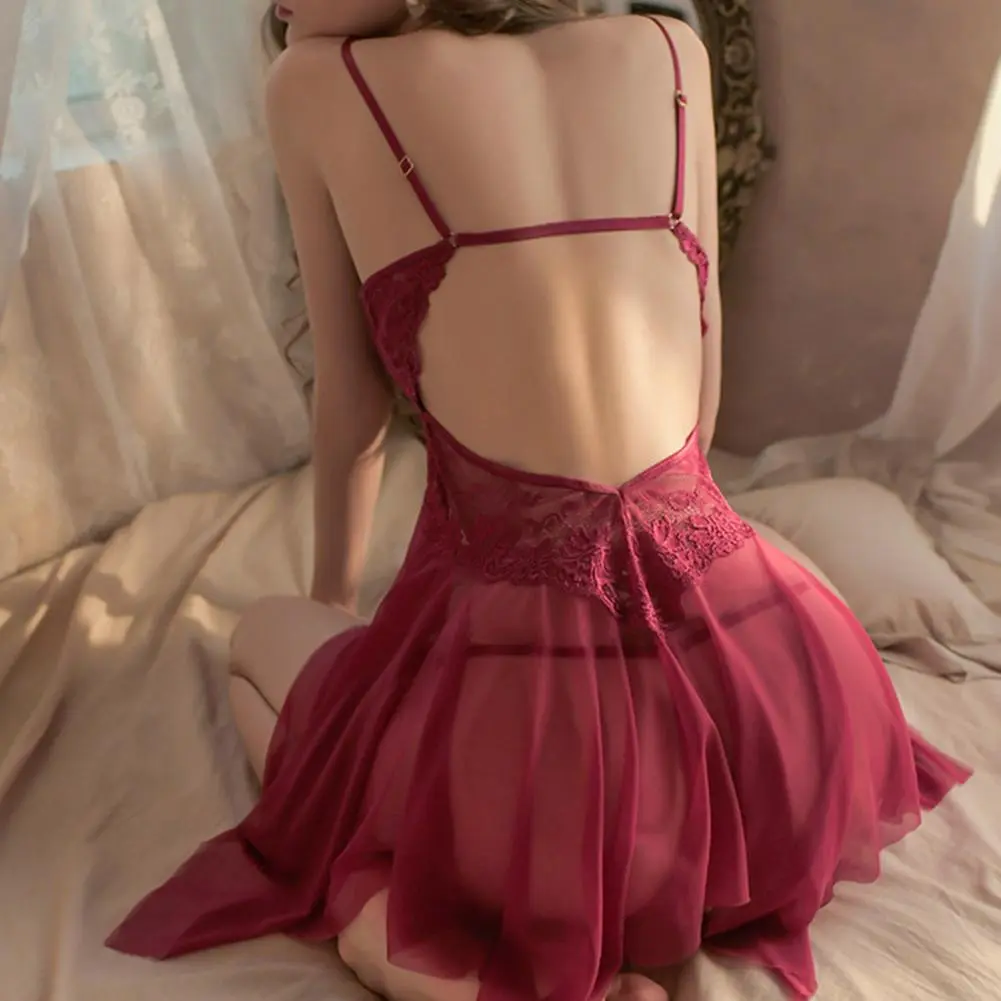 Exotic Dress G-string Set Sexy Lingerie Women Sleepwear Pajamas See Through Night Dress Erotic Costumes Lady Nightgown G-string