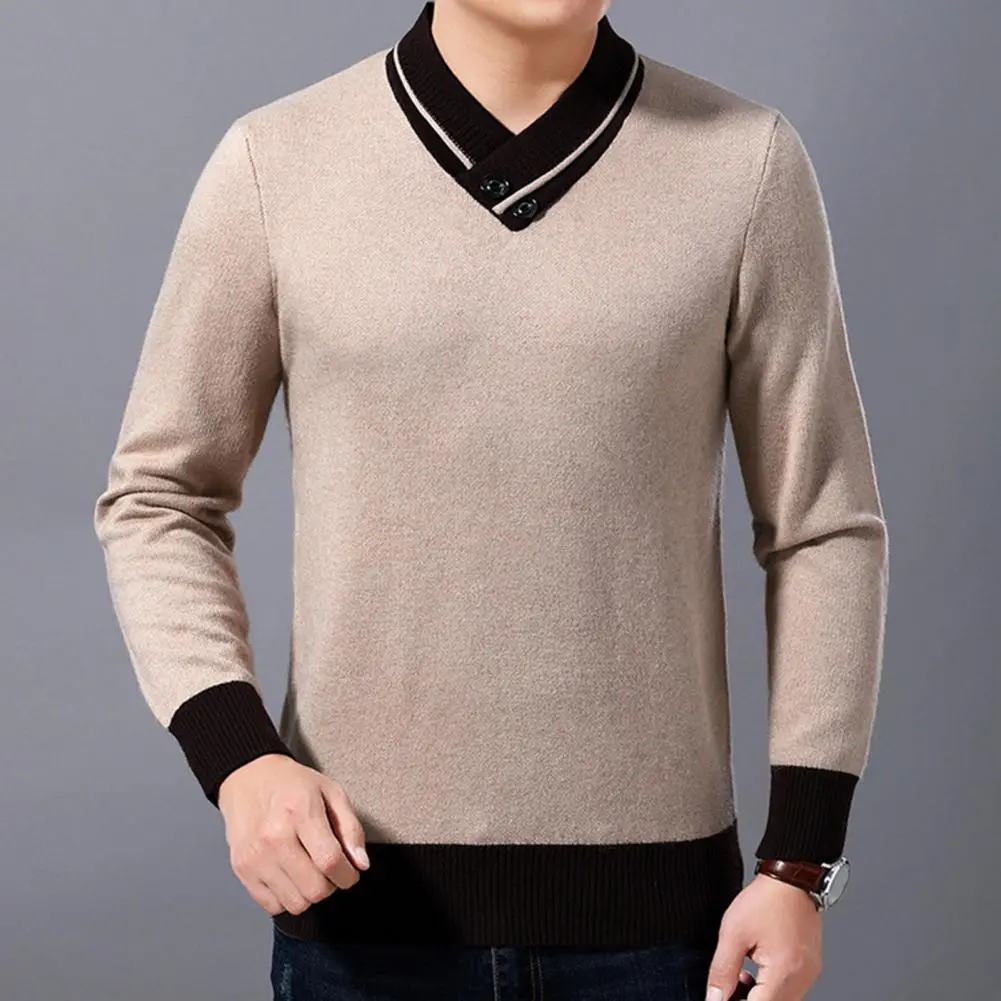 Men Sweater V Neck Knitted Contrast Colors Anti-shrink Waistcoat Formal Basic Suit Sweater Knitted Winter Sweater Pullovers