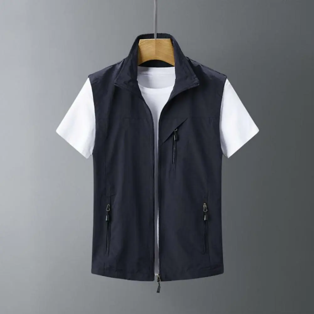 Men Cargo Waistcoat Multiple Pockets Zipper Placket Work Vest Trendy Male Loose Fit Cargo Waistcoat Hiking Work Photography Vest