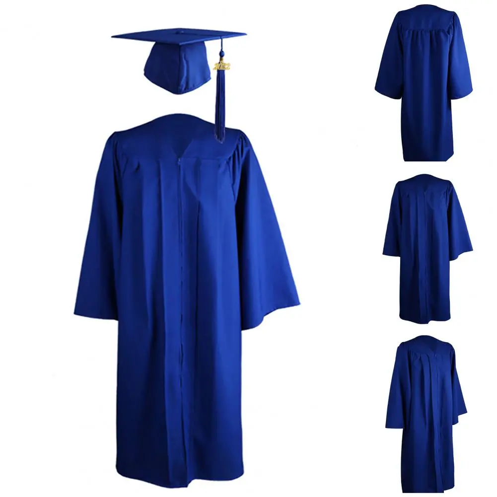2025 Graduation Cap Gown Zipper Unisex Matte Loose-fitting Bachelor Cap Robe Matte Graduation Cap Gown Academic Hat Set