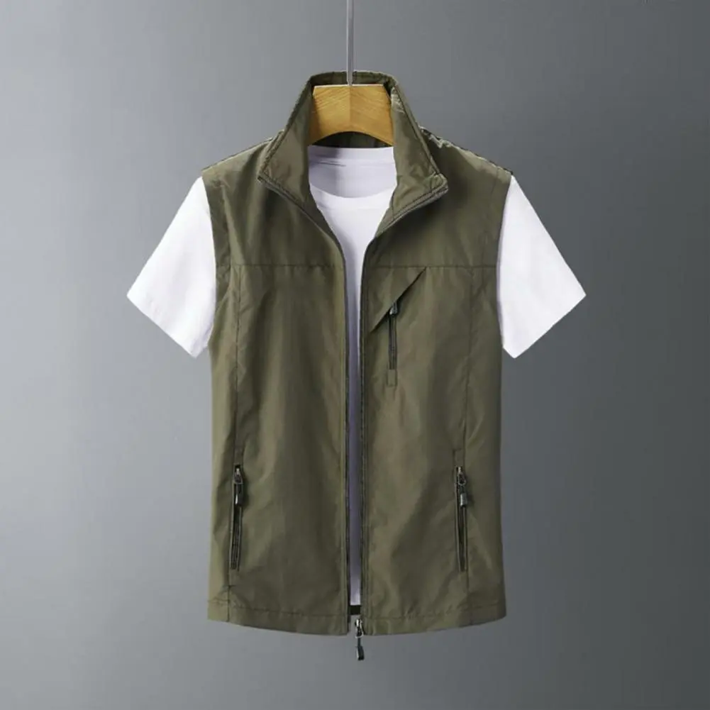 Men Cargo Waistcoat Multiple Pockets Zipper Placket Work Vest Trendy Male Loose Fit Cargo Waistcoat Hiking Work Photography Vest