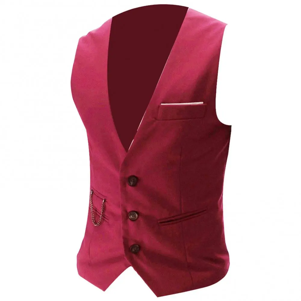 2025 Men V-neck Suit Vest Fashion Men V Neck Sleeveless Button Pocket Blazer Suit Waistcoat Casual Single Row Button Pocket Vest