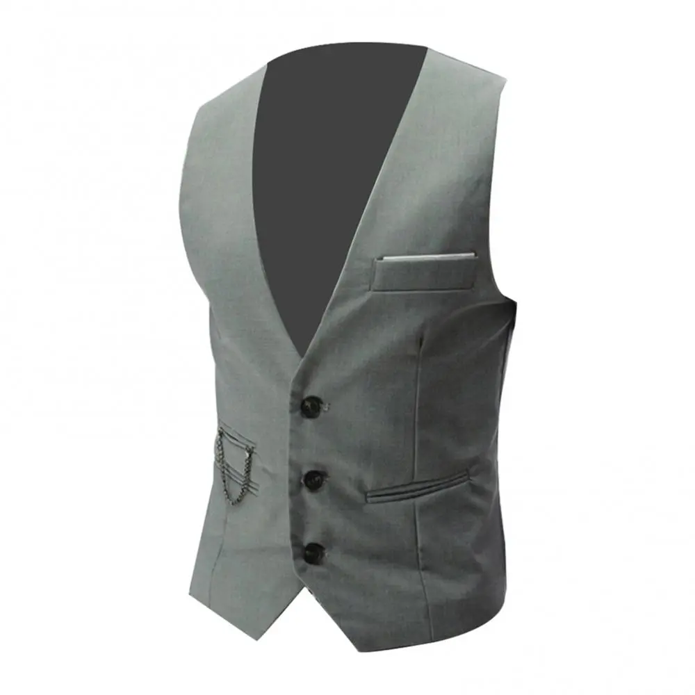 2025 Men V-neck Suit Vest Fashion Men V Neck Sleeveless Button Pocket Blazer Suit Waistcoat Casual Single Row Button Pocket Vest