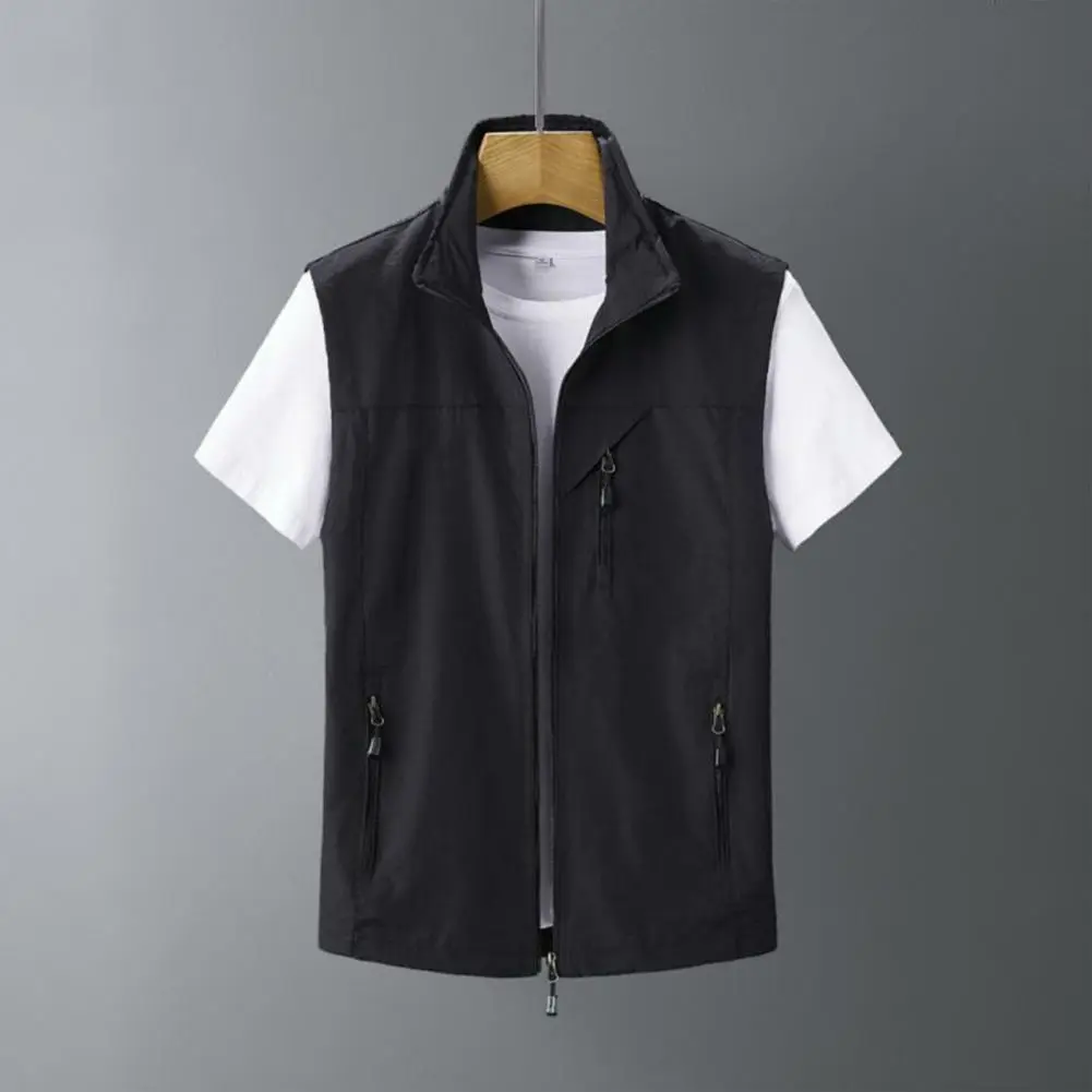 Men Cargo Waistcoat Multiple Pockets Zipper Placket Work Vest Trendy Male Loose Fit Cargo Waistcoat Hiking Work Photography Vest