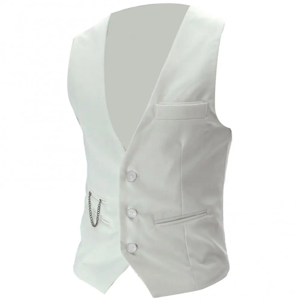 2025 Men V-neck Suit Vest Fashion Men V Neck Sleeveless Button Pocket Blazer Suit Waistcoat Casual Single Row Button Pocket Vest