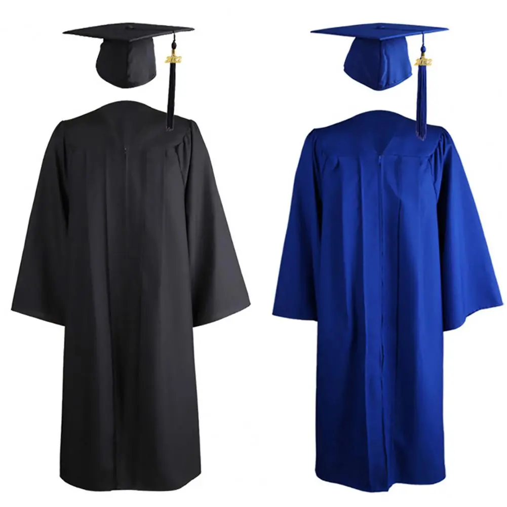 2025 Graduation Cap Gown Zipper Unisex Matte Loose-fitting Bachelor Cap Robe Matte Graduation Cap Gown Academic Hat Set