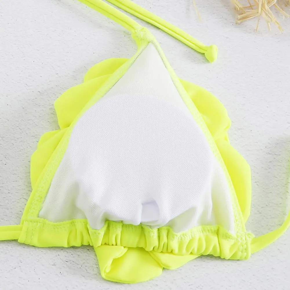 Halter 3D Flower Bra Splicing Swimsuit Set Women Swimsuit 2025 Bikini Set Solid Color Halter Neck Thong Women Beach Swimsuit