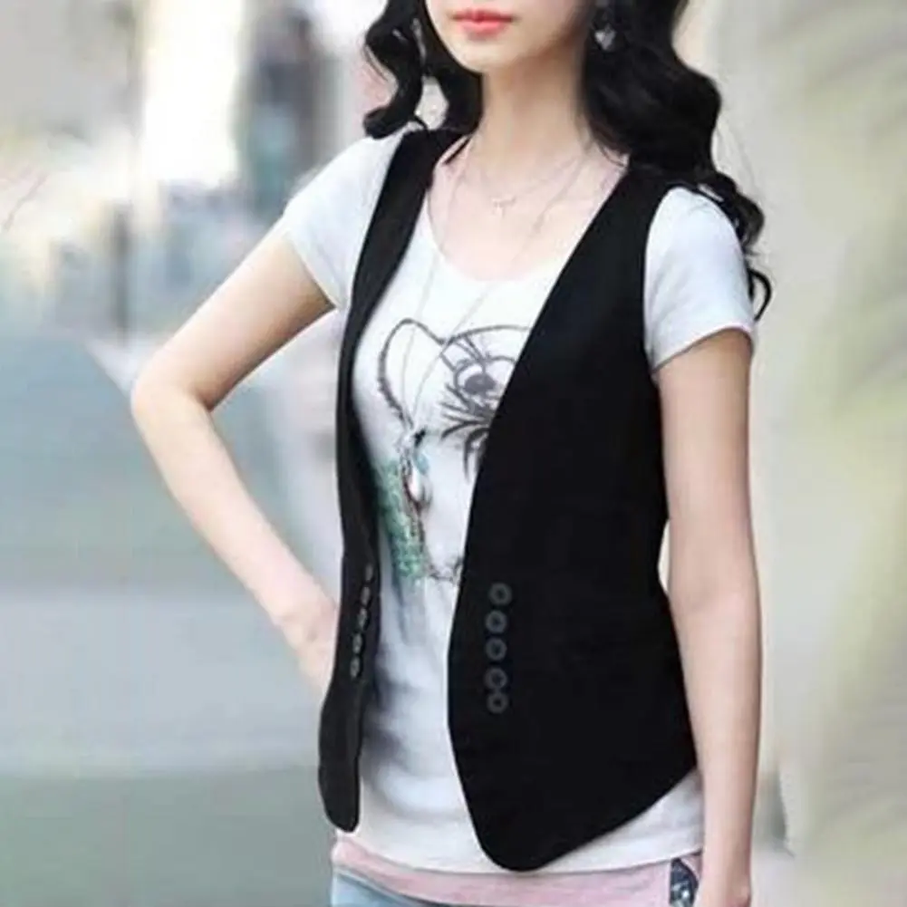 Versatile Solid Color Slim Fit Women Waistcoat Streetwear Women Spring Summer Suit Waistcoat Button Decor Casual Waistcoat