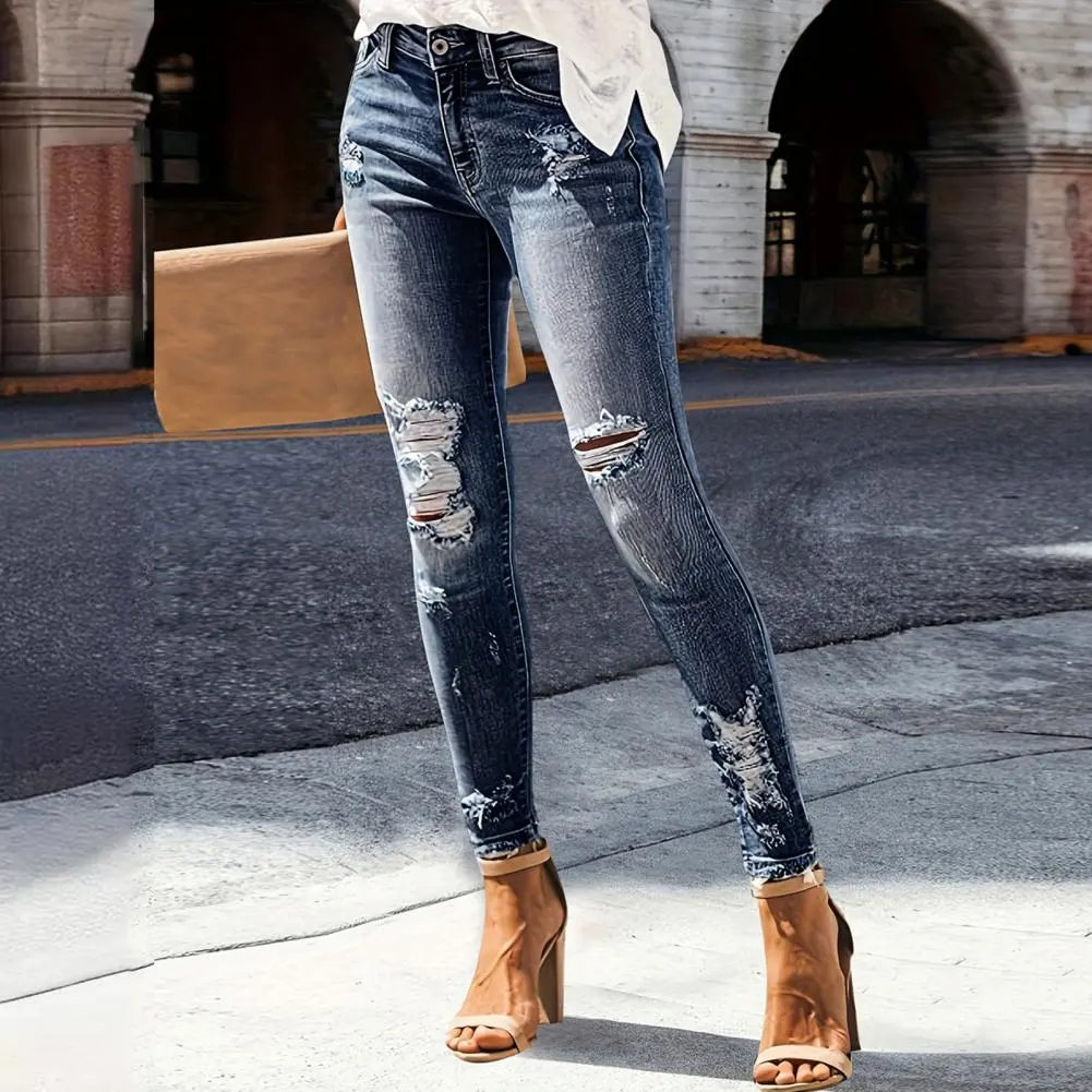 Women's Skinny Jeans High Waisted Ripped Distressed Denim Pants Women's Jeans With Holes Elastic Slim Fit Slimming Effect Pants