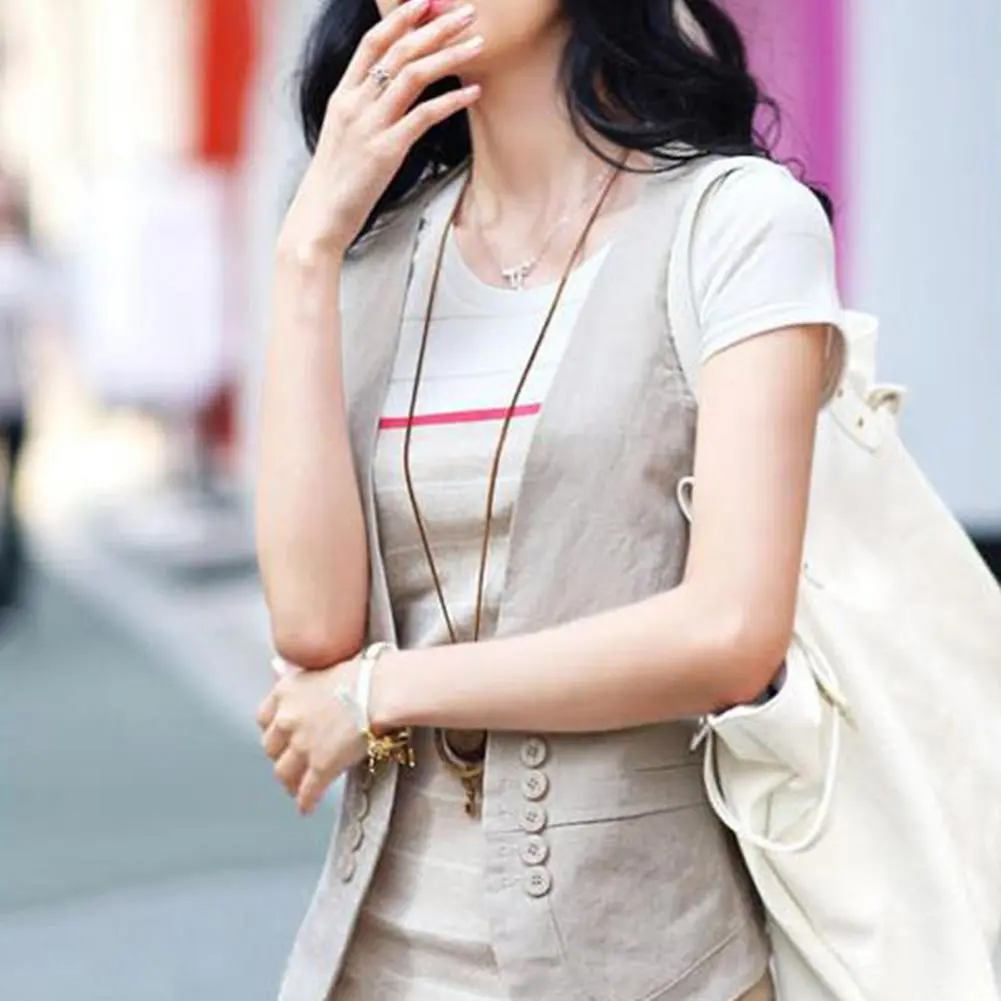 Versatile Solid Color Slim Fit Women Waistcoat Streetwear Women Spring Summer Suit Waistcoat Button Decor Casual Waistcoat