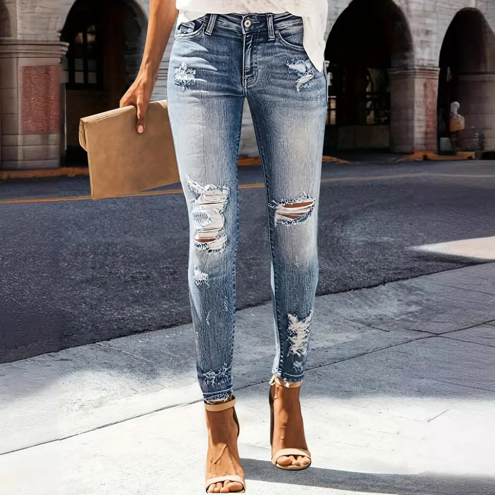 Women's Skinny Jeans High Waisted Ripped Distressed Denim Pants Women's Jeans With Holes Elastic Slim Fit Slimming Effect Pants