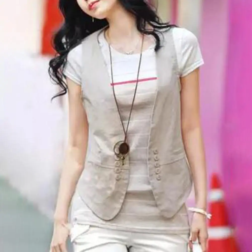 Versatile Solid Color Slim Fit Women Waistcoat Streetwear Women Spring Summer Suit Waistcoat Button Decor Casual Waistcoat