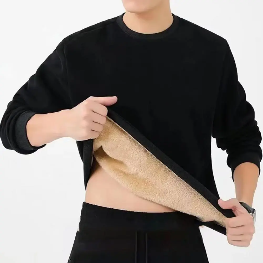 Men Sherpa Lined Pullover Winter Men Sweatshirt Thickened Plush Keep Warm Men Thermal Sweatshirt Fleece Warm Loose Hoodie