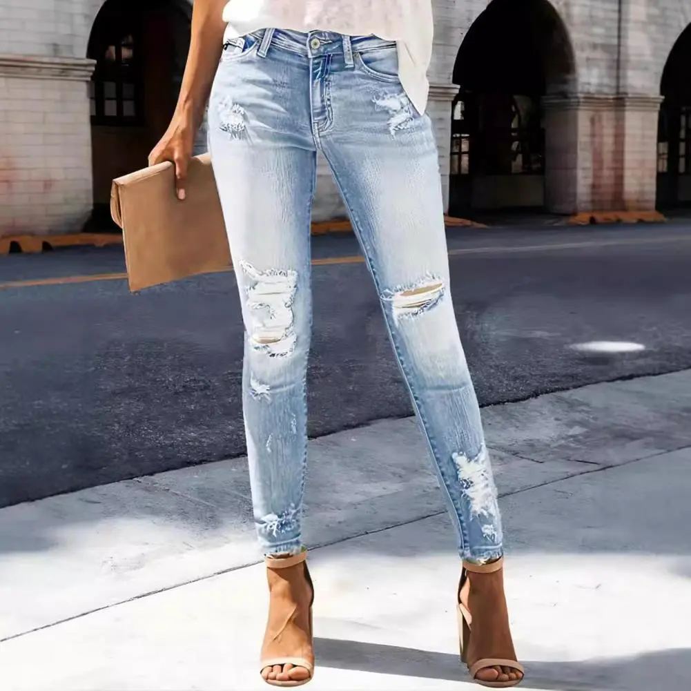 Women's Skinny Jeans High Waisted Ripped Distressed Denim Pants Women's Jeans With Holes Elastic Slim Fit Slimming Effect Pants