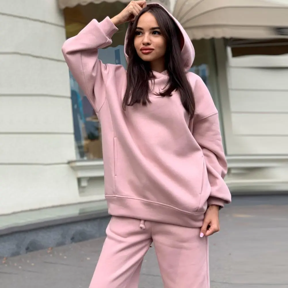 Women Hoodie Pants Set Autumn Tracksuit Solid Color Loose Hooded Sweatshirt Sweatpants Set Winter Hoodie Pants Two Pieces Set