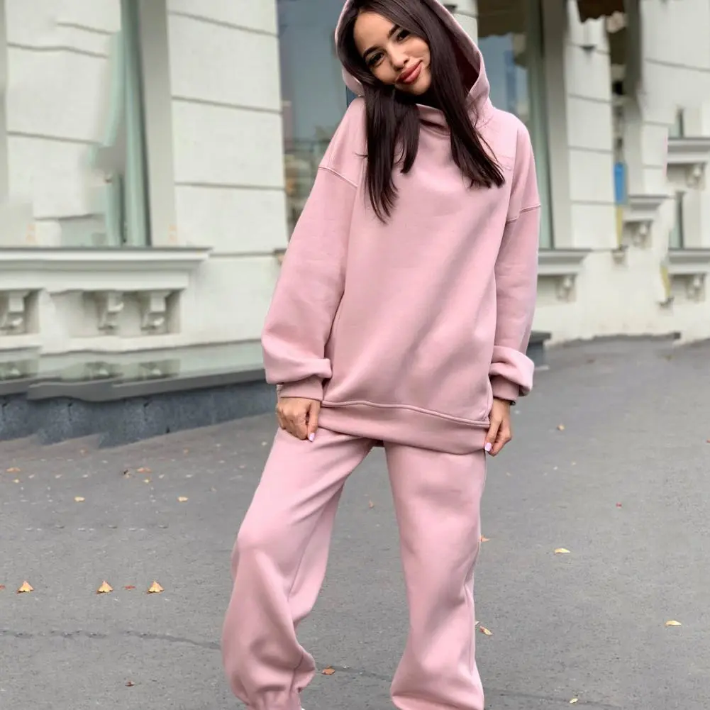 Women Hoodie Pants Set Autumn Tracksuit Solid Color Loose Hooded Sweatshirt Sweatpants Set Winter Hoodie Pants Two Pieces Set