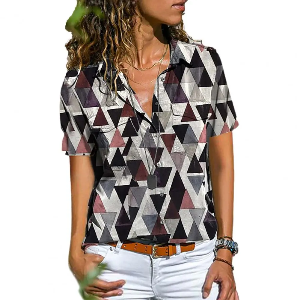 Blouse Streetwear Casual Blouse Thin Classic Printing Pockets Casual Blouse Single-breasted Printing Pockets Women Blouse Shirt
