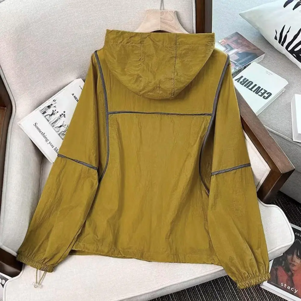 Summer Sunscreen Jacket Long Sleeve Thin Hooded Cardigan Outdoor Travel Sunscreen Coat Contrast Color Women Anti-uv Sweatshirt