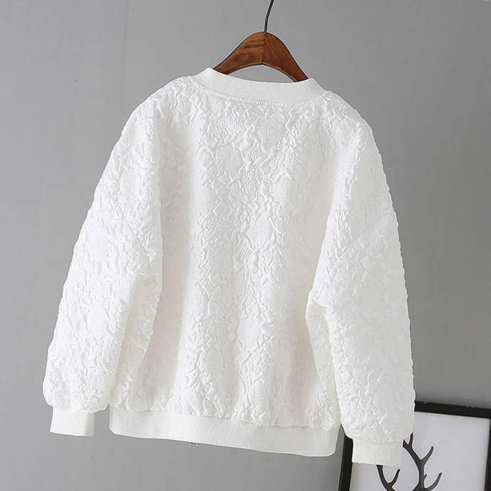 Women Baseball Jacket Solid Color Jacket Ladies Elegant Jacquard Design Ladies Short Baseball Jacket Spring Female Cardigan