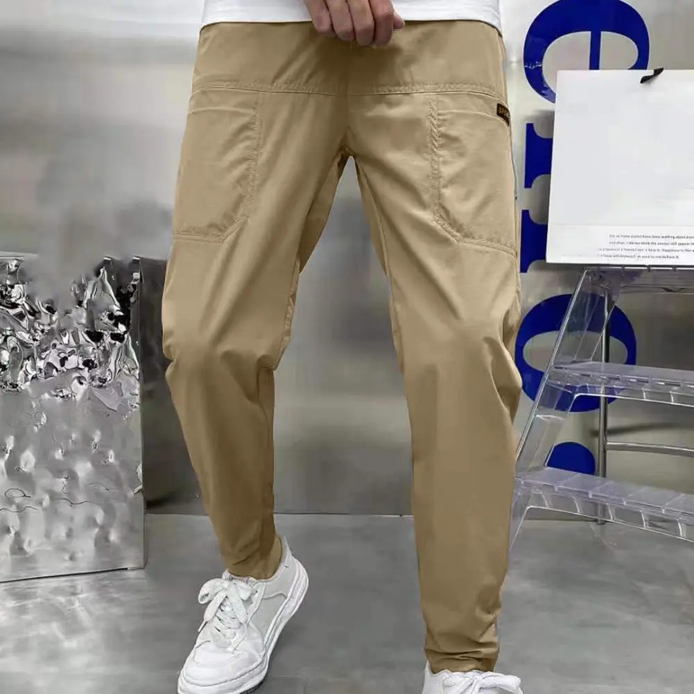 Men Pants Letter Embroidery Sweatpants Elastic Waist Multiple Pockets Slim Fit Ice Silk Men Pencil Pants Men Trousers Streetwear
