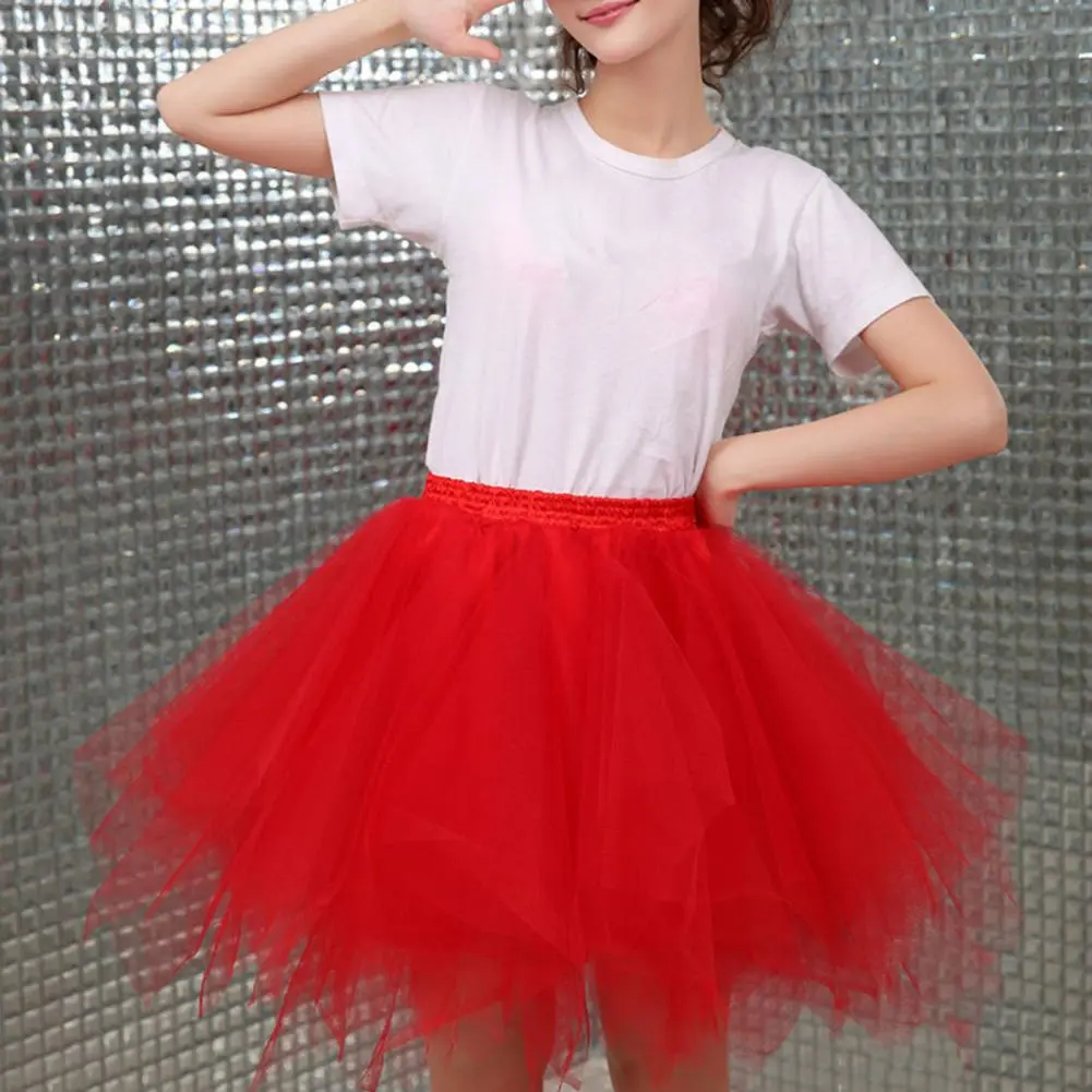 2025 Women Skirt A-line Big Swing Scattered Hem Multi-layered Tulle Skirt Candy Color Elastic Waist Fluffy Dancing Pleated Skirt
