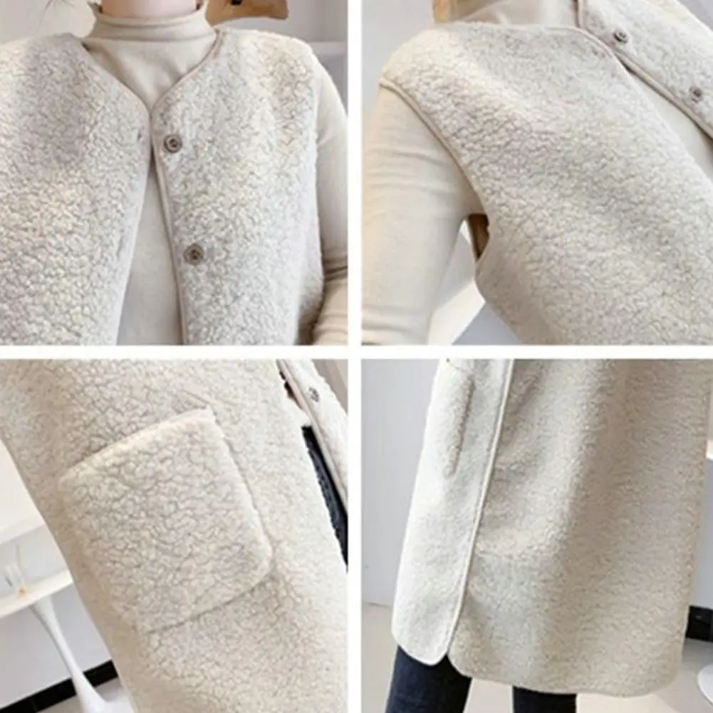2025 Women Vest Casual Sleeveless Coat V-Neck Button Closure Lady Jacket With Pocket Single-breasted Women Plush Fur Vest