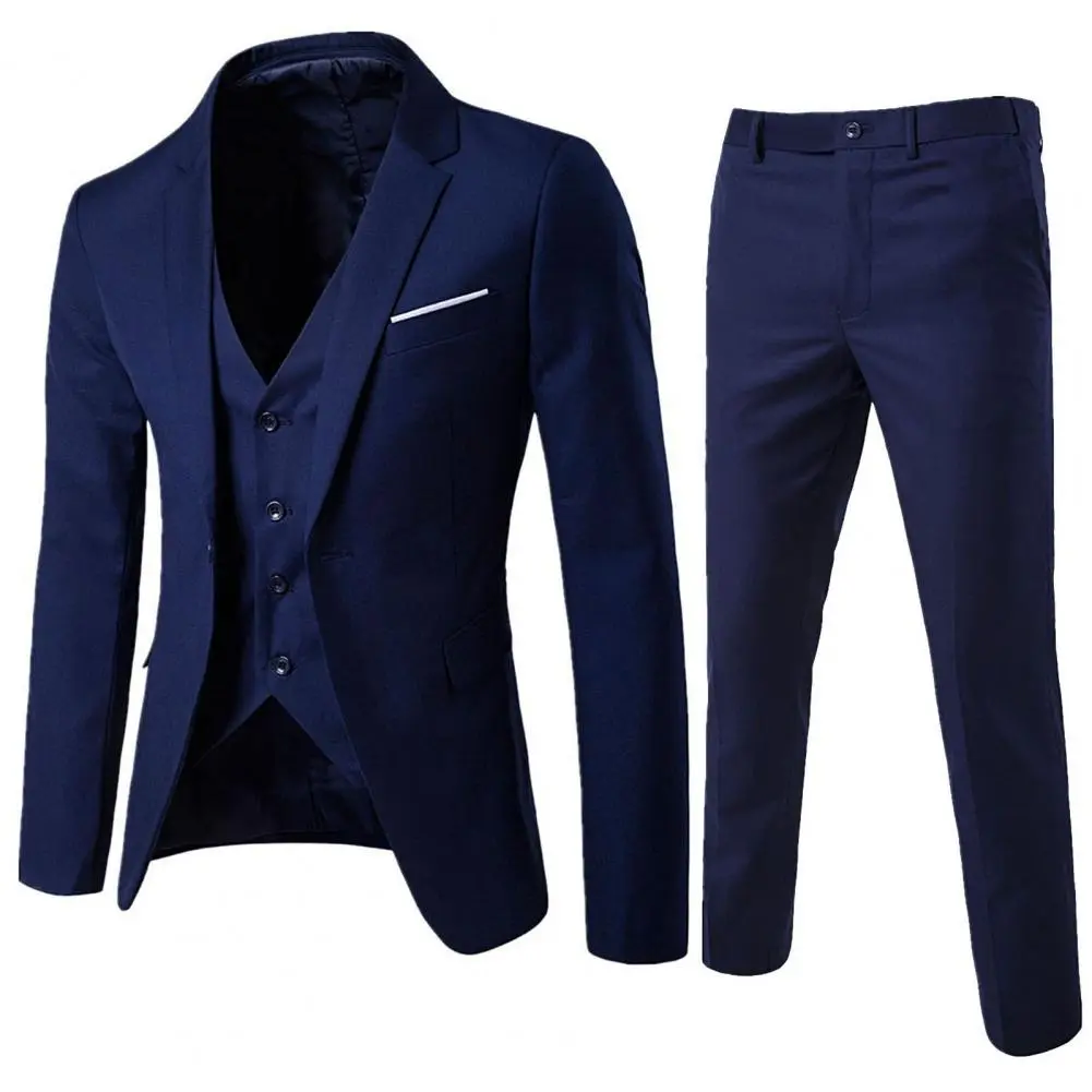 2025 1 Set Blazer Vest Pants Set Korean Style Slim Single-Breasted Vest Coat Zipper Trousers Wedding Groom Suit Formal Suit