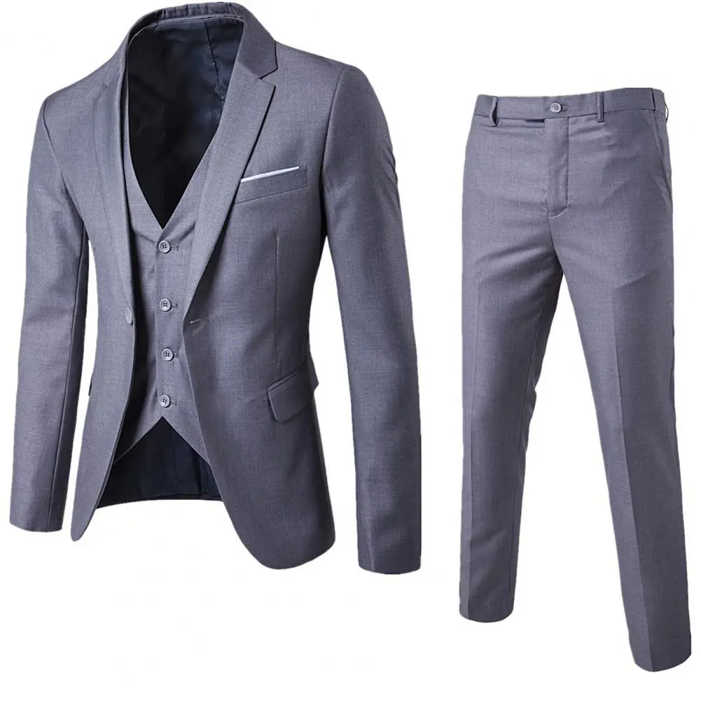 2025 1 Set Blazer Vest Pants Set Korean Style Slim Single-Breasted Vest Coat Zipper Trousers Wedding Groom Suit Formal Suit