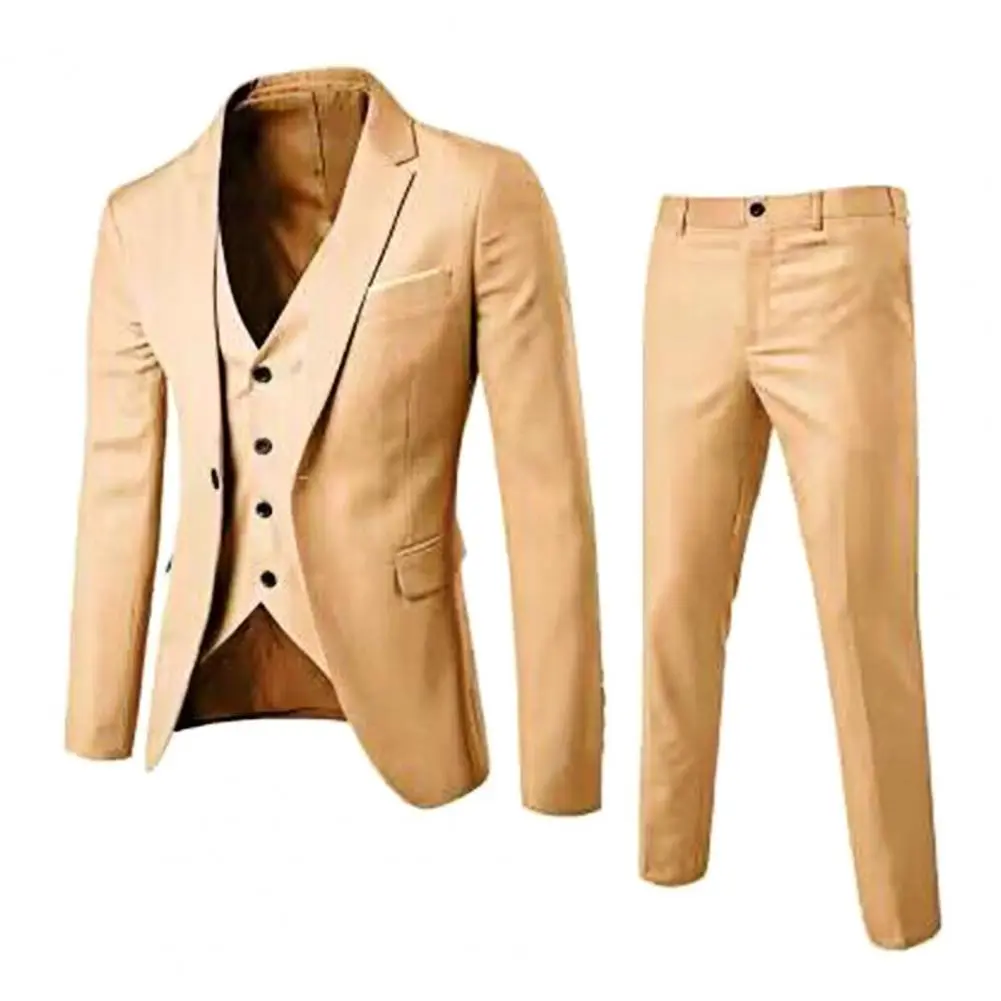 2025 1 Set Blazer Vest Pants Set Korean Style Slim Single-Breasted Vest Coat Zipper Trousers Wedding Groom Suit Formal Suit