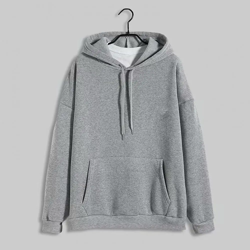 2025 Men Autumn Hoodie Solid Color Hooded Long Sleeves Pullover Drawstring Warm Soft Plus Size Streetwear Winter Hoodie for Dail