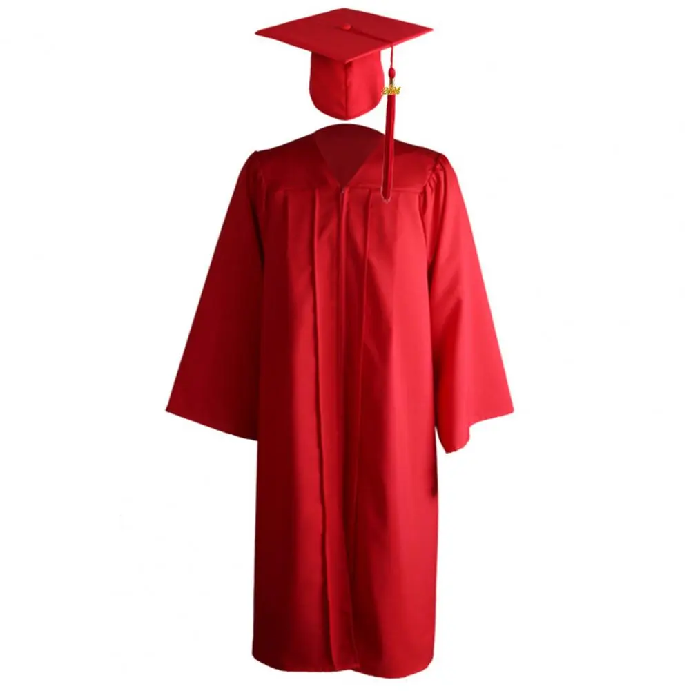 2025 Academic Robe Set Graduation Tassel Unisex Commencement Mortarboard Set Adult V Neck Bachelor University Academic Dress Set