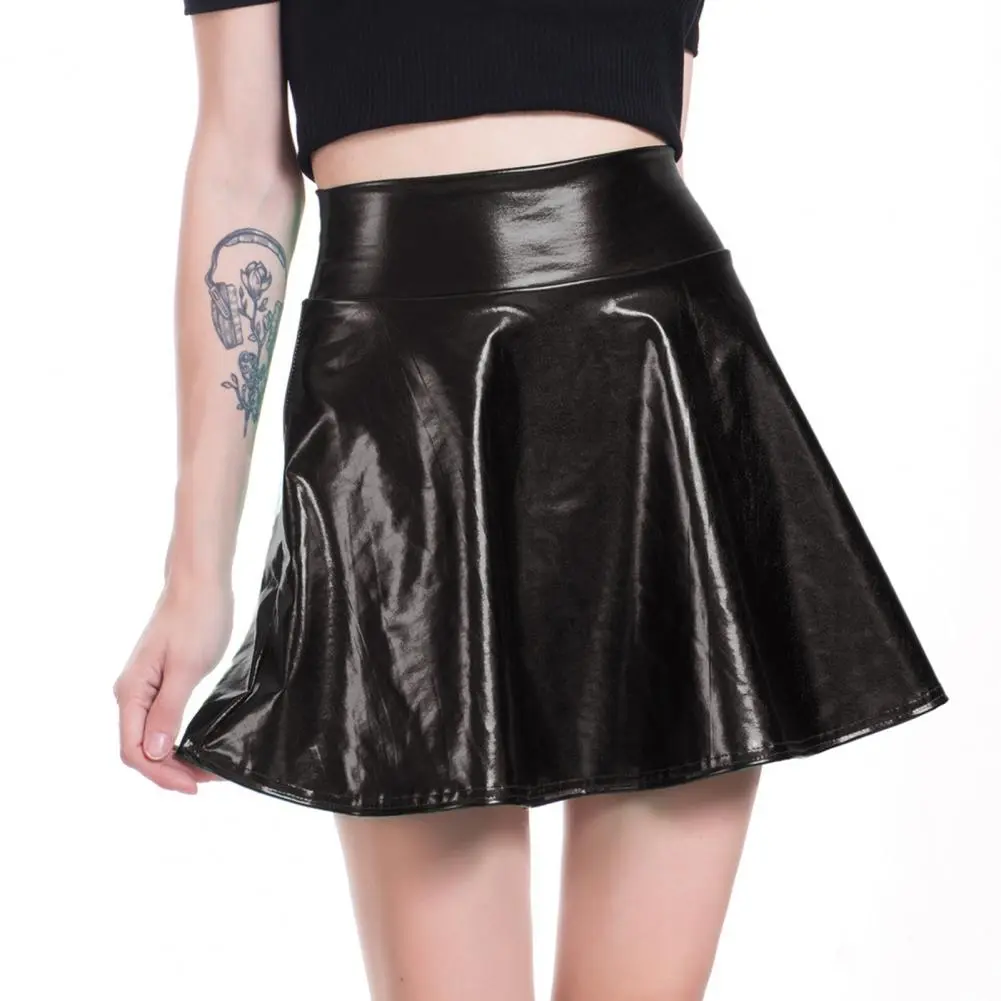 Women Pleated Mini Skirt High-Waist Bright Color Skirt Women Nightclub Stage Show Skater Skirt Fashion Stage Show Street Skirts