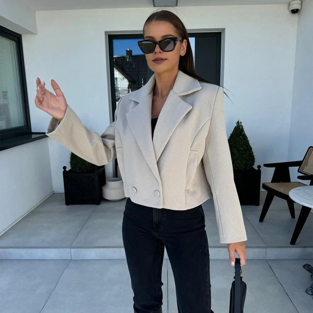 Women Jacket Double Button Baseball Aviator Cropped Jackets for Women Long Sleeve Crop Lapel Collar Women Short Style Jacket