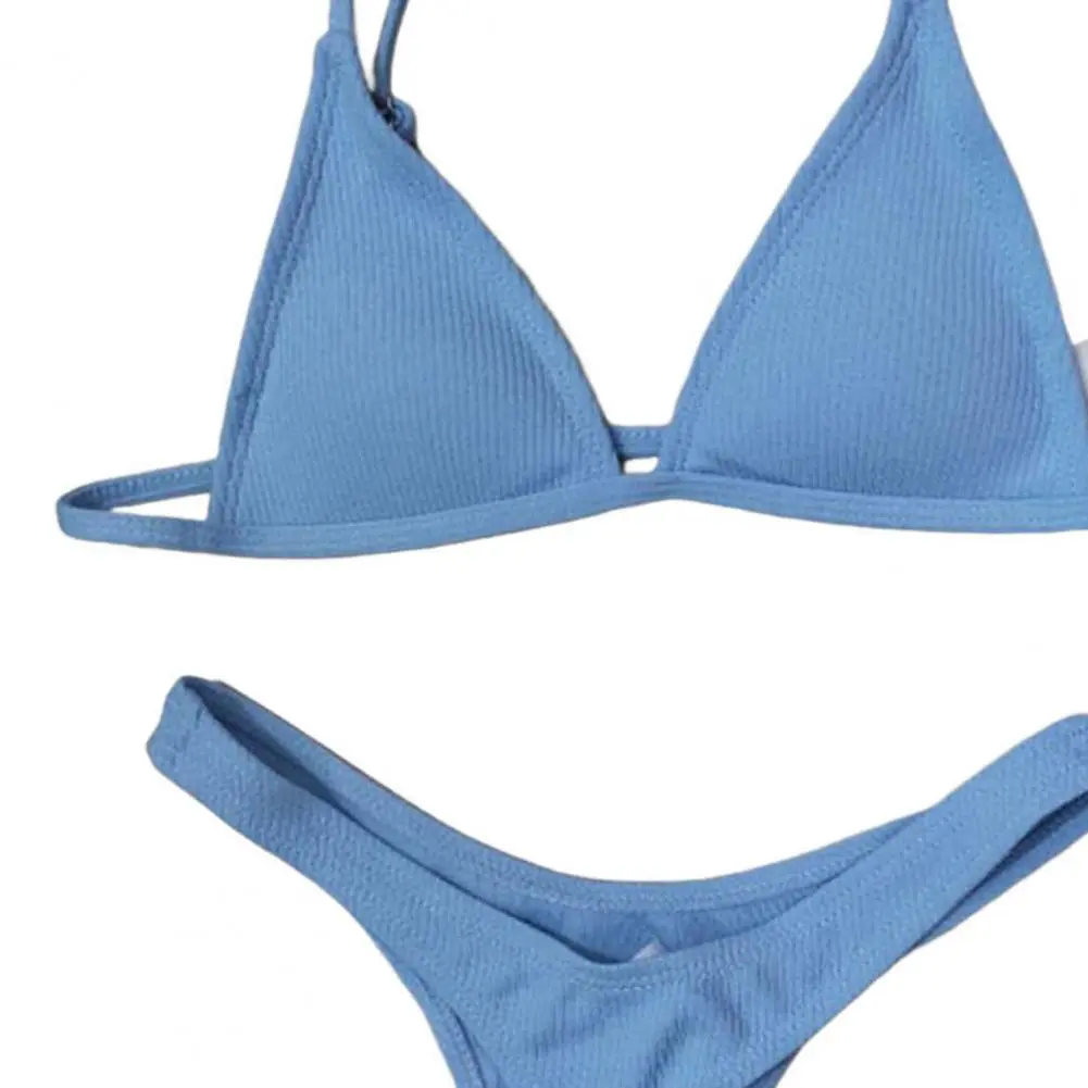 2025 Women Bikini Set Backless Spaghetti Strap Lady Swimwear Deep V Neck Padded Quick Dry Swimming Three-point G-string Swimwear