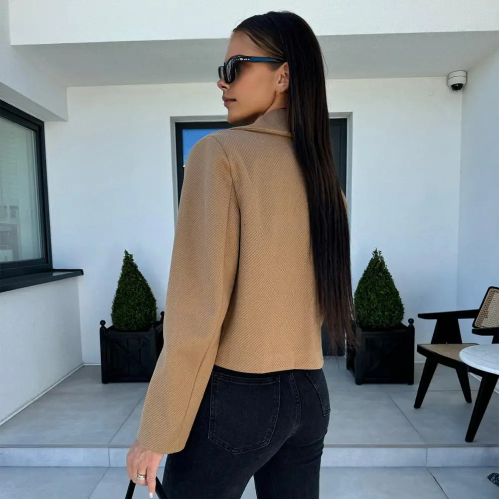 Women Jacket Double Button Baseball Aviator Cropped Jackets for Women Long Sleeve Crop Lapel Collar Women Short Style Jacket