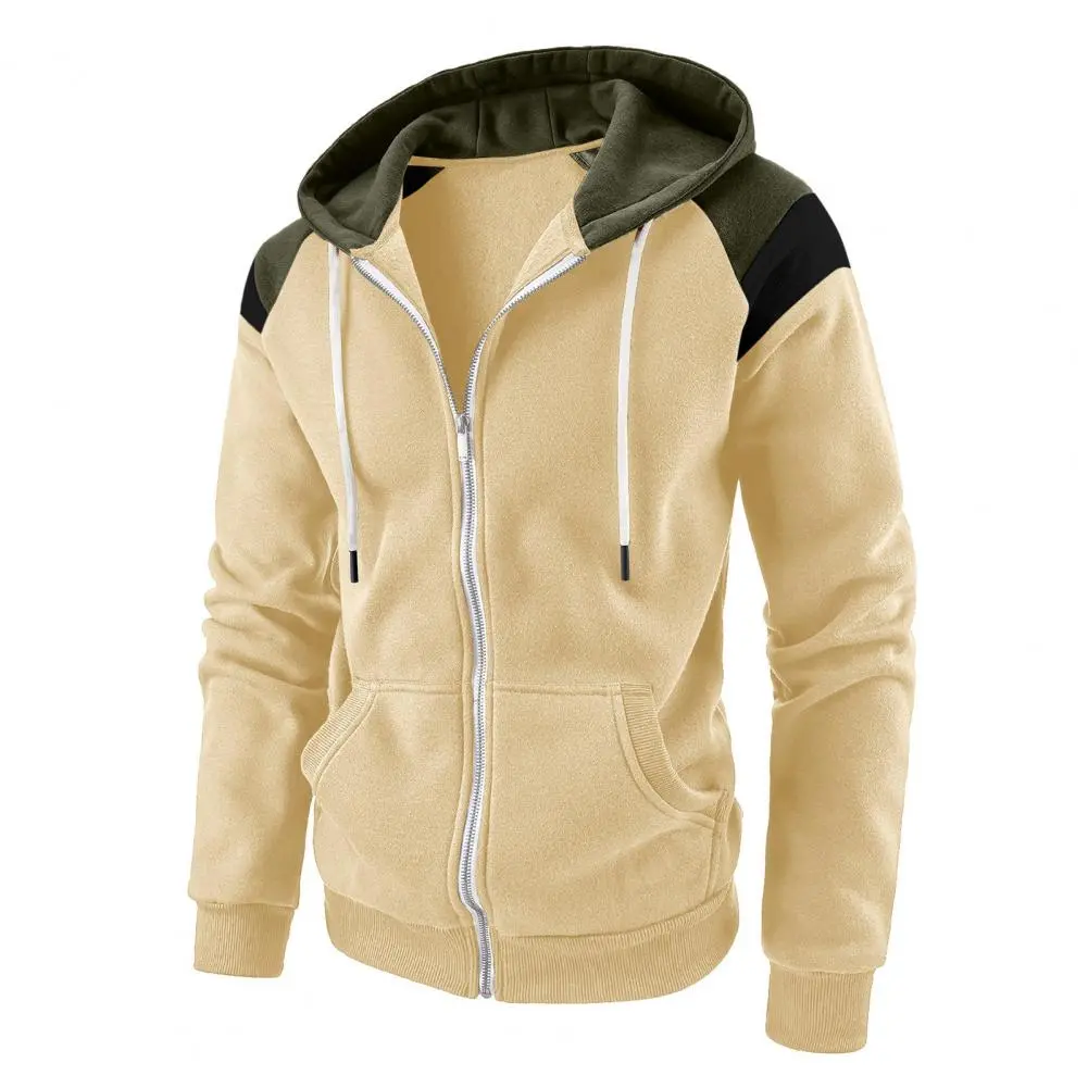 Plush Men Hoodie Coat Autumn Winter Contrast Colors Hooded Sports Sweatshirt Drawstring Cardigan Spring Hoodie Bombers Jackets